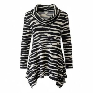 Vintage Y2K Jon Den Zebra Print Cowl Neck Asymmetric Knit Black White Top Small